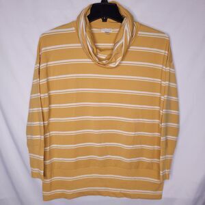 Garnet Hill Tunic Small Striped Yellow, White Cowl Neck Knit Oversized